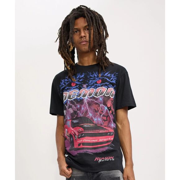 Reason x Dodge T-Shirt Men’s Black Demon Bolts Graphic Tee - Picture 3 of 4